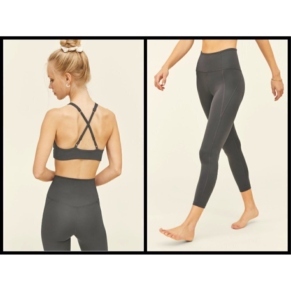💕GIRLFRIEND Topanga Bra (XL) + Compressive High-Rise Legging (Large) Moon Gray